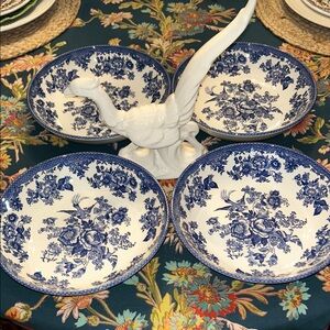 Royal Stafford Dark Blue Floral Asiatic Pheasant pasta Bowl Set (4)